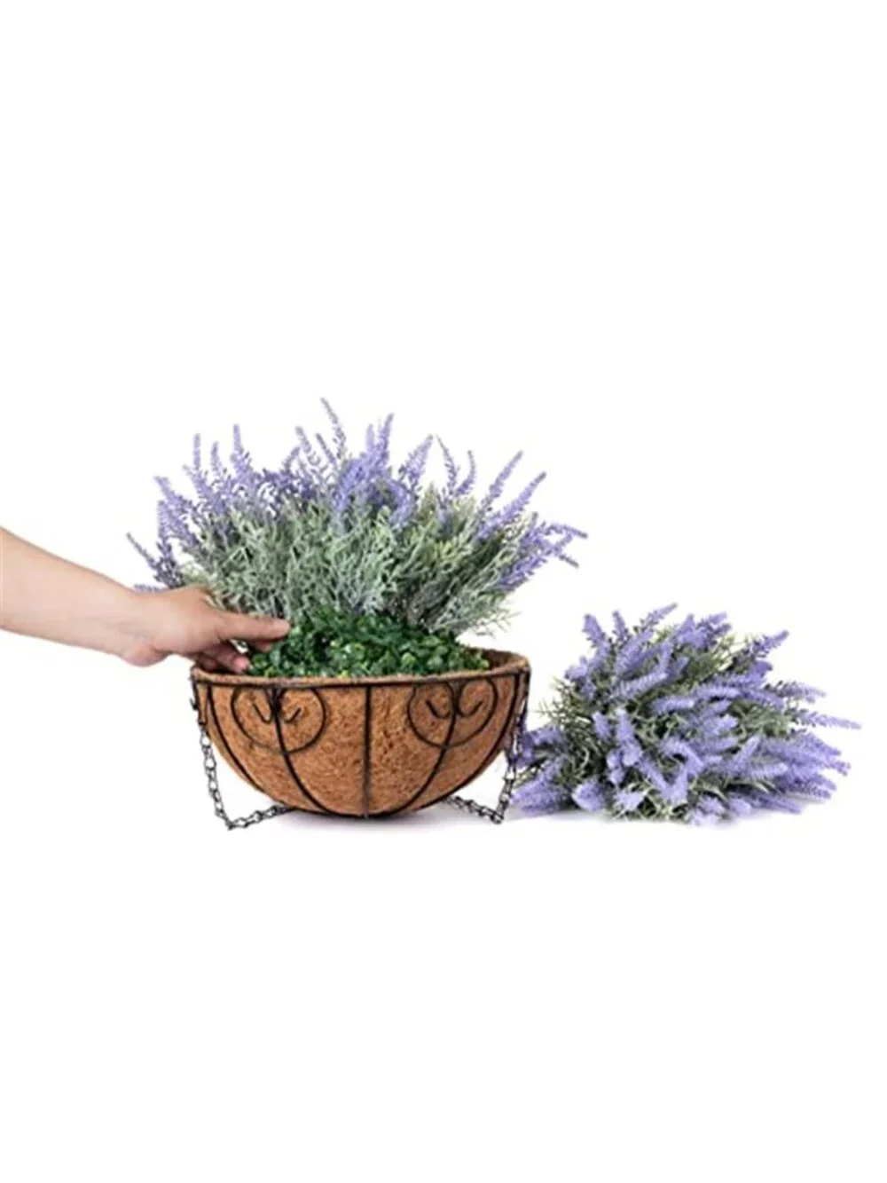 Artificial Lavender Hanging Basket Faux Flowers Porch Patio Spring Decor Planter